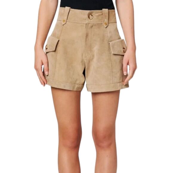 Blank NYC Cargo Suede Tan Shorts 32 Utility High Rise Pockets Fall - Picture 13 of 15